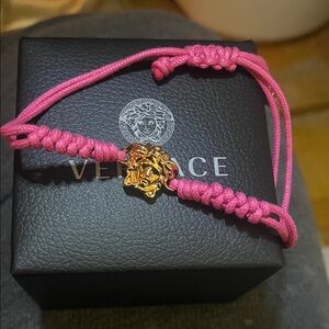 Versace Gold Medusa Charm on Pink Bracelet, NIB